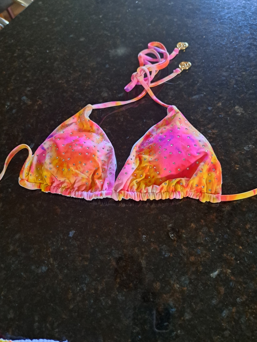 Luli Fama 2 Peaces Tie-Dye Pink Orange Yellow Rhinestone Swem Wear Size: S - Picture 4 of 7
